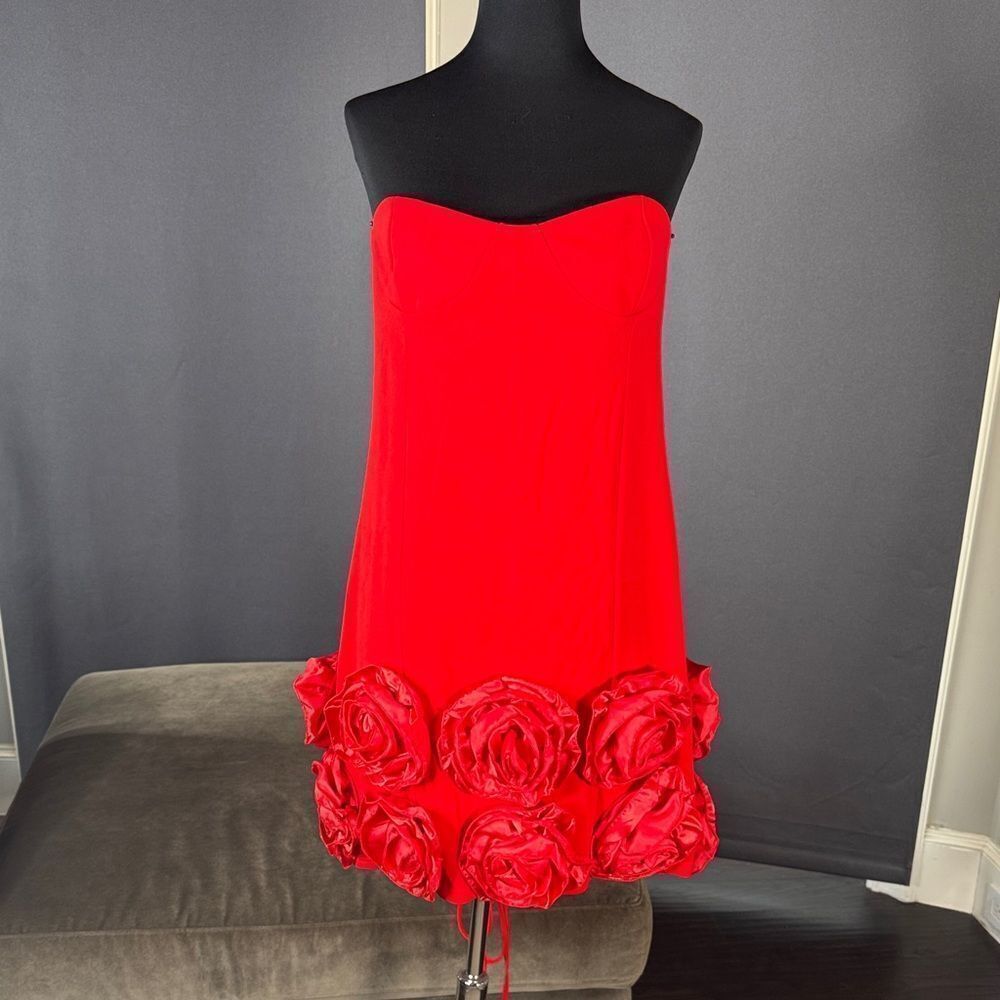 Women’s Red Bodycon Flower Dress Corset Style Back Size L NWOT
